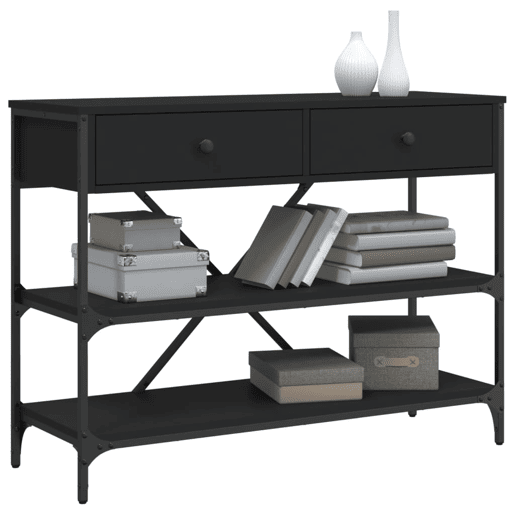 Mesa Consola - Mesa De Entrada c gavetasprateleiras derivados de madeira preto