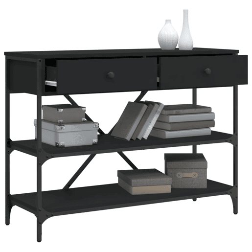 Mesa Consola - Mesa De Entrada c gavetasprateleiras derivados de madeira preto