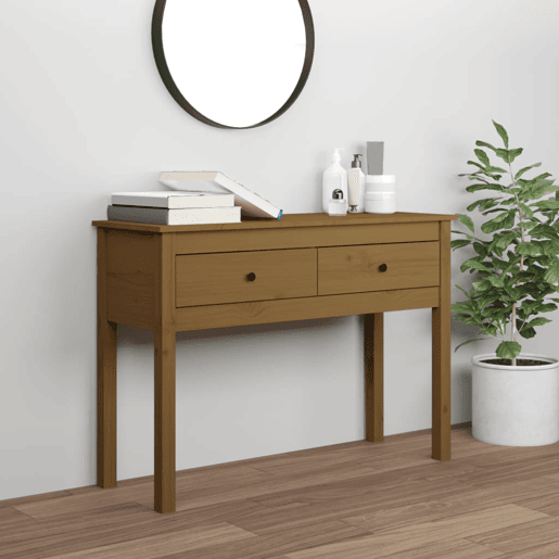Mesa Consola - Mesa De Entrada 100x35x75 cm madeira de pinho maciça castanho mel Mesa Consola - Mesa De Entrada 100x35x75 cm madeira de pinho maciça castanho mel
