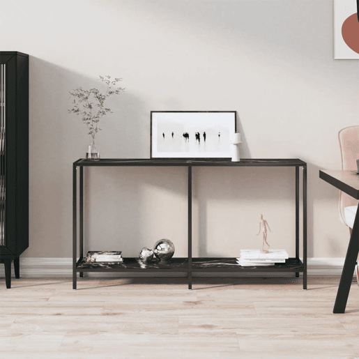 Mesa Consola - Mesa De Entrada preto 140x35x75,5 cm vidro temperado