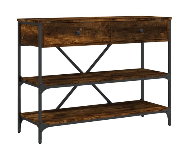 Mesa consola - mesa de entrada cajones estantes madera ingeniería roble ahumado