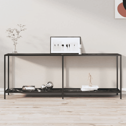 Mesa Consola - Mesa De Entrada preto 200x35x75,5 cm vidro temperado