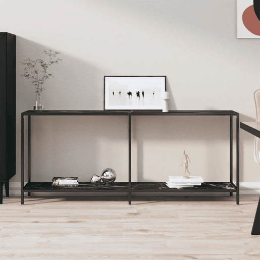 Mesa Consola - Mesa De Entrada preto 180x35x75,5 cm vidro temperado