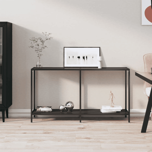 Mesa Consola - Mesa De Entrada preto 140x35x75,5 cm vidro temperado