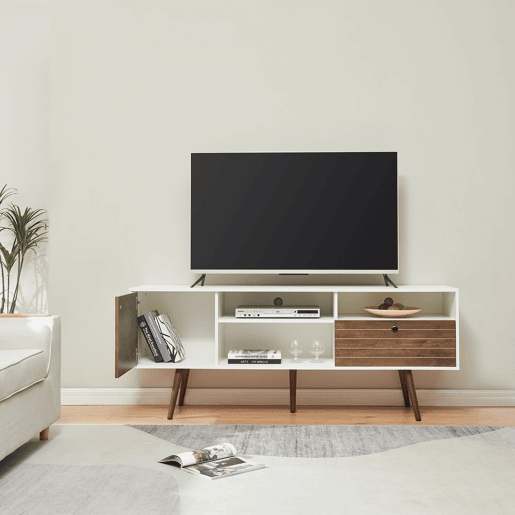 Móvel de televisão Vare com 1 porta 1 gaveta 165x40x66 cm branconogueira en.casa
