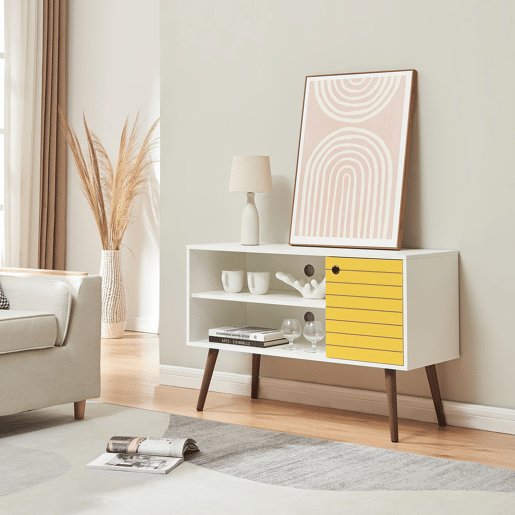 Móvel de televisão Vare com 1 porta 100x40x66 cm brancoamarelo en.casa