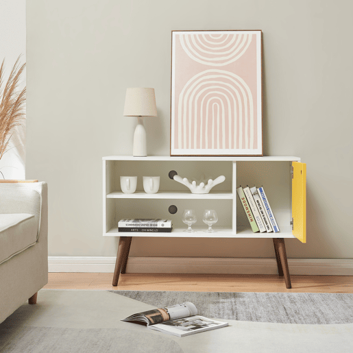 Móvel de televisão Vare com 1 porta 100x40x66 cm brancoamarelo en.casa