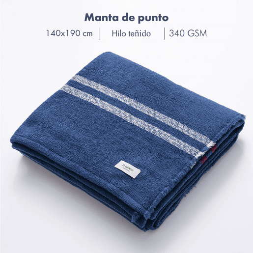 Manta tricotada 140x190cm fio 340GR tingido azul marinho El Ganso