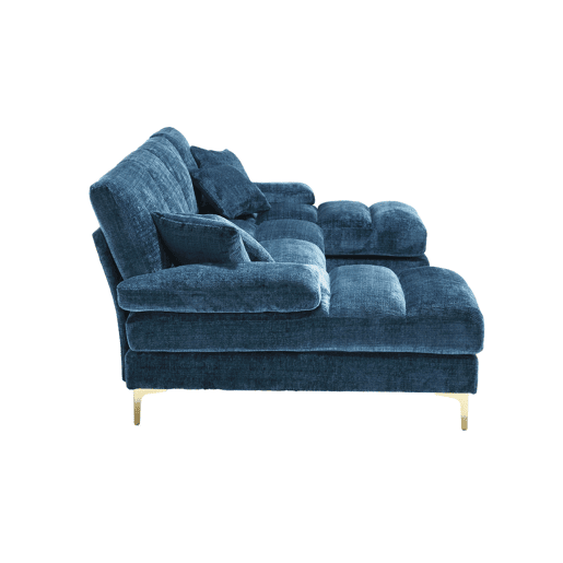 Sofá seccional grande em U - Chenille com assentos reclináveis duplos - Azul