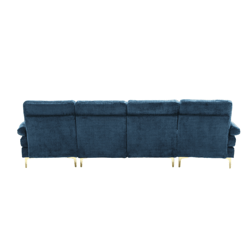 Sofá seccional grande em U - Chenille com assentos reclináveis duplos - Azul