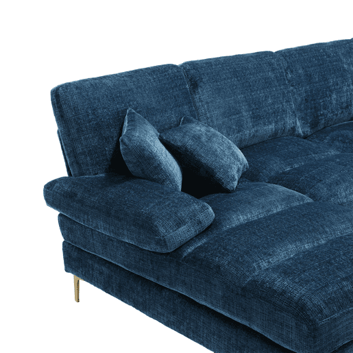 Sofá seccional grande em U - Chenille com assentos reclináveis duplos - Azul