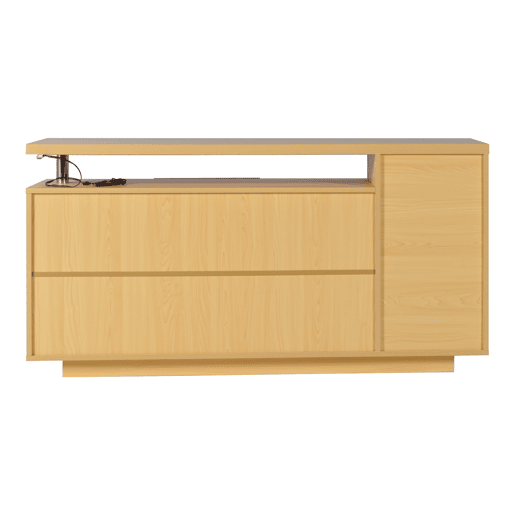Aparador multifuncional 140 cm - 2 portas, 3 gavetas, 2 compartimentos abertos, com iluminação LED - branco e madeira