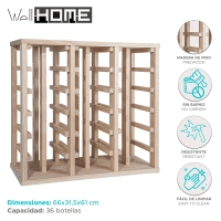WELL HOME - Garrafeira em madeira de pinho com 36 prateleiras SEM ENVERNIZADO