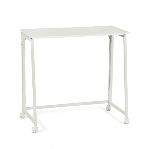 MEUBLES COSY Mesa Dobrável De Escrivaninha Portátil Com Rodas Estrutura De Aço E Tampo De Melamina Na Cor Branca 80x40x74 Cm Ideal Para Casa Escritório Estudo Computador Compacta E Fácil De Guardar