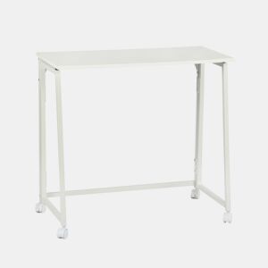 MEUBLES COSY Mesa Dobrável De Escrivaninha Portátil Com Rodas Estrutura De Aço E Tampo De Melamina Na Cor Branca 80x40x74 Cm Ideal Para Casa Escritório Estudo Computador Compacta E Fácil De Guardar