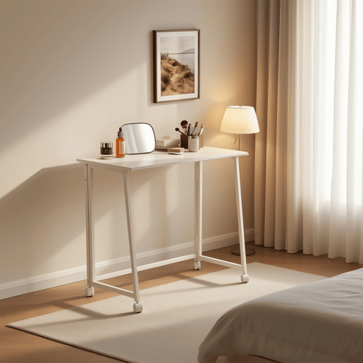 MEUBLES COSY Mesa Dobrável De Escrivaninha Portátil Com Rodas Estrutura De Aço E Tampo De Melamina Na Cor Branca 80x40x74 Cm Ideal Para Casa Escritório Estudo Computador Compacta E Fácil De Guardar