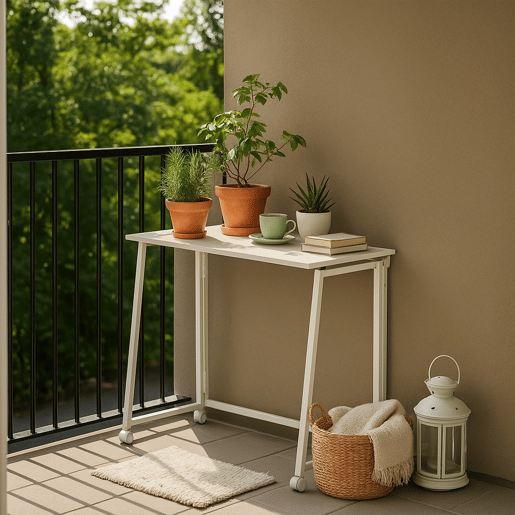 MEUBLES COSY Mesa Dobrável De Escrivaninha Portátil Com Rodas Estrutura De Aço E Tampo De Melamina Na Cor Branca 80x40x74 Cm Ideal Para Casa Escritório Estudo Computador Compacta E Fácil De Guardar