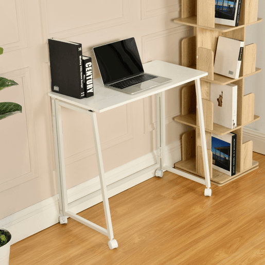 MEUBLES COSY Mesa Dobrável De Escrivaninha Portátil Com Rodas Estrutura De Aço E Tampo De Melamina Na Cor Branca 80x40x74 Cm Ideal Para Casa Escritório Estudo Computador Compacta E Fácil De Guardar