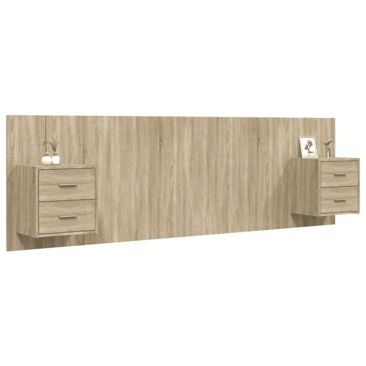 Cabeceira - Cabeceira de cama cama + armários madeira processada carvalho sonoma