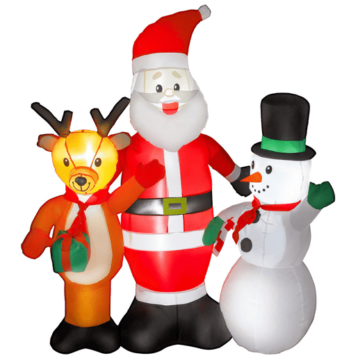 Outsunny Pai Natal Insuflável 150 cm com Rena e Boneco de Neve Decoração de Natal Insuflável com Luzes LED Inflador Elétrico para Exterior Jardim Relvado 150x45x150 cm Multicor