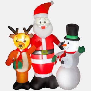 Outsunny Pai Natal Insuflável 150 cm com Rena e Boneco de Neve Decoração de Natal Insuflável com Luzes LED Inflador Elétrico para Exterior Jardim Relvado 150x45x150 cm Multicor