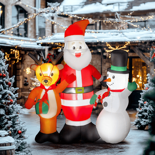Outsunny Pai Natal Insuflável 150 cm com Rena e Boneco de Neve Decoração de Natal Insuflável com Luzes LED Inflador Elétrico para Exterior Jardim Relvado 150x45x150 cm Multicor
