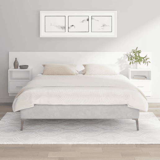 Cabeceira - Cabeceira de cama cama + armários madeira processada branco