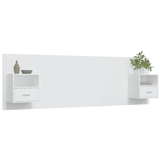 Cabeceira - Cabeceira de cama cama + armários madeira processada branco