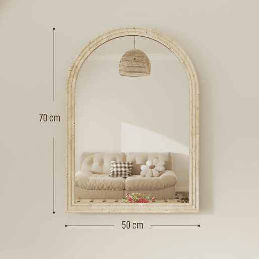 HOMCOM Espelho de Parede Arqueado Espelho de Casa de Banho 50x70 cm com Moldura de Imitação de Pedra Estilo Moderno para Sala Quarto Entrada e Corredor Bege