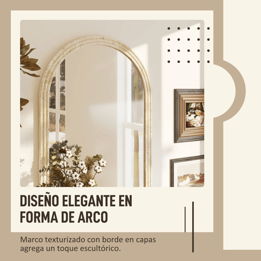 HOMCOM Espelho de Parede Arqueado Espelho de Casa de Banho 50x70 cm com Moldura de Imitação de Pedra Estilo Moderno para Sala Quarto Entrada e Corredor Bege