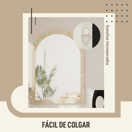 HOMCOM Espelho de Parede Arqueado Espelho de Casa de Banho 50x70 cm com Moldura de Imitação de Pedra Estilo Moderno para Sala Quarto Entrada e Corredor Bege