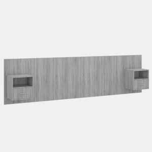 Cabeceira - Cabeceira de cama cama + armários madeira processada sonoma cinzento