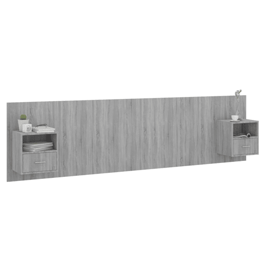 Cabeceira - Cabeceira de cama cama + armários madeira processada sonoma cinzento