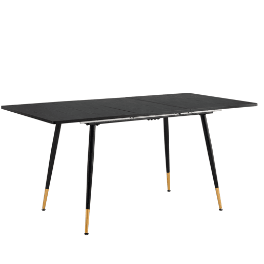 Mesa De Jantar Extensível Retangular Em Madeira Cor Preta Com Pés Metálicos Pretos E Detalhes Dourados, Estilo Moderno E Sofisticado Para 4 A 6 Pessoas, Perfeita Para Sala De Jantar Ou Cozinha