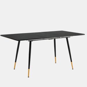 Mesa De Jantar Extensível Retangular Em Madeira Cor Preta Com Pés Metálicos Pretos E Detalhes Dourados, Estilo Moderno E Sofisticado Para 4 A 6 Pessoas, Perfeita Para Sala De Jantar Ou Cozinha