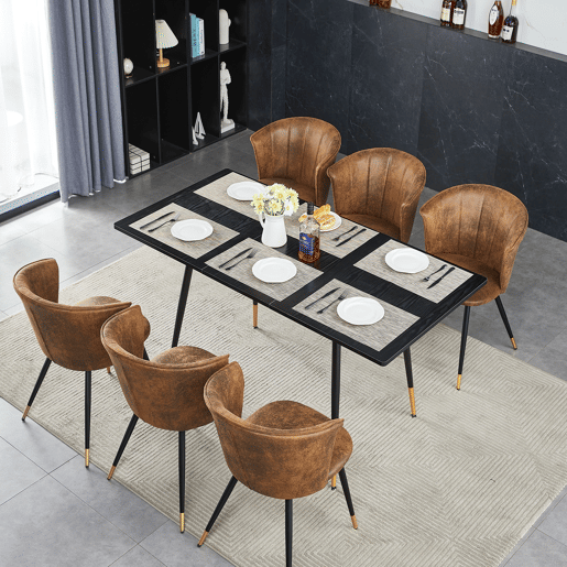Mesa De Jantar Extensível Retangular Em Madeira Cor Preta Com Pés Metálicos Pretos E Detalhes Dourados, Estilo Moderno E Sofisticado Para 4 A 6 Pessoas, Perfeita Para Sala De Jantar Ou Cozinha