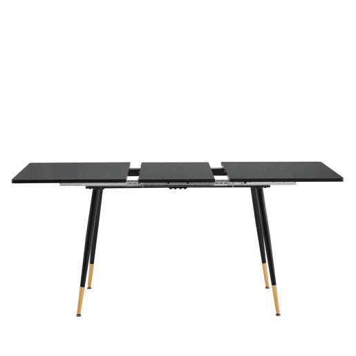 Mesa De Jantar Extensível Retangular Em Madeira Cor Preta Com Pés Metálicos Pretos E Detalhes Dourados, Estilo Moderno E Sofisticado Para 4 A 6 Pessoas, Perfeita Para Sala De Jantar Ou Cozinha