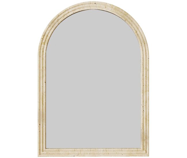 Homcom espejo de pared arqueado, espejo de baño 60x90 cm con marco de imitación de piedra de 3 niveles, estilo moderno, para salón, dormitorio, entrada y pasillo, beige