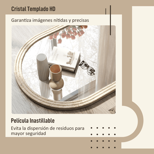 HOMCOM Espelho de Parede Arqueado Espelho de Casa de Banho 60x90 cm com Moldura de Imitação de Pedra Estilo Moderno para Sala Quarto Entrada e Corredor Bege