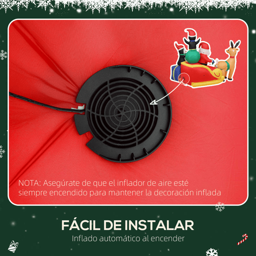 Outsunny Pai Natal Insuflável com Trenó Pinguins e Renas Insufláveis de Natal com Luzes LED Decoração de Natal para Exterior e Interior 180x120x155 cm Multicor