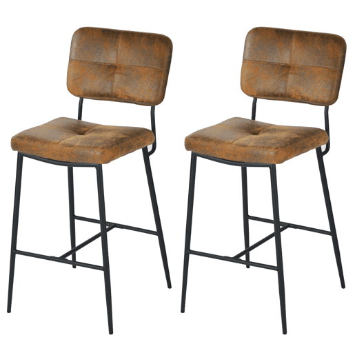 Conjunto De 2 Bancos Altos De Bar Com Encosto Estofados Em Camurça Sintética Marrom Com Estrutura De Metal Preto Estilo Industrial Para Cozinha Balcão E Sala De Jantar