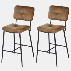 Conjunto De 2 Bancos Altos De Bar Com Encosto Estofados Em Camurça Sintética Marrom Com Estrutura De Metal Preto Estilo Industrial Para Cozinha Balcão E Sala De Jantar