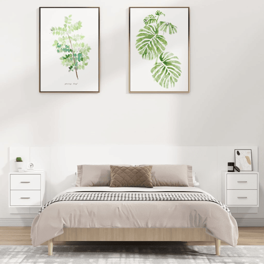 Cabeceira - Cabeceira de cama cama + armários madeira processada branco