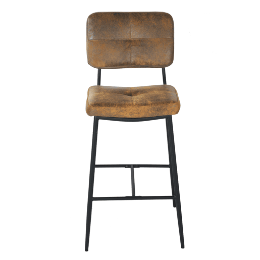 Conjunto 4 Cadeiras De Bar Altas Com Encosto Acolchoado Em Polipele Castanha Vintage E Estrutura Metálica Preta, Design Industrial Moderno Ideal Para Cozinha, Ilha Ou Balcão, Taburetes Confortáveis E Elegantes Para O Seu Espaço