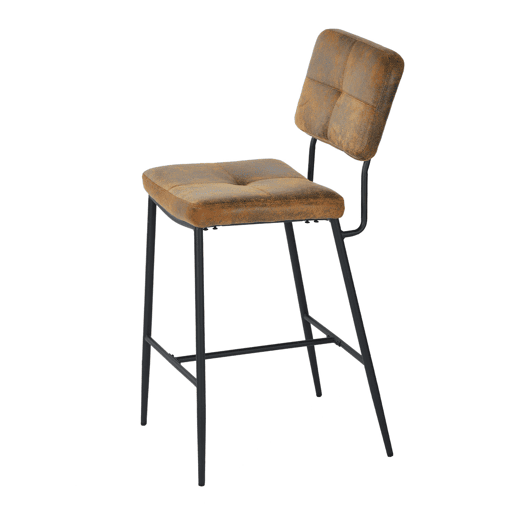 Conjunto 4 Cadeiras De Bar Altas Com Encosto Acolchoado Em Polipele Castanha Vintage E Estrutura Metálica Preta, Design Industrial Moderno Ideal Para Cozinha, Ilha Ou Balcão, Taburetes Confortáveis E Elegantes Para O Seu Espaço
