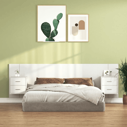 Cabeceira - Cabeceira de cama cama + armários madeira processada branco