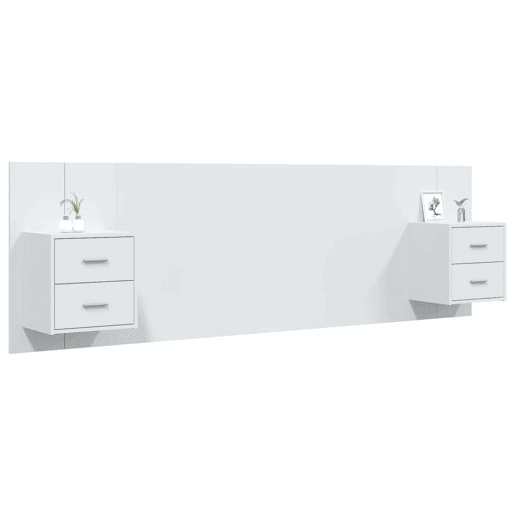Cabeceira - Cabeceira de cama cama + armários madeira processada branco