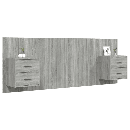 Cabeceira - Cabeceira de cama cama + armários madeira processada sonoma cinzento