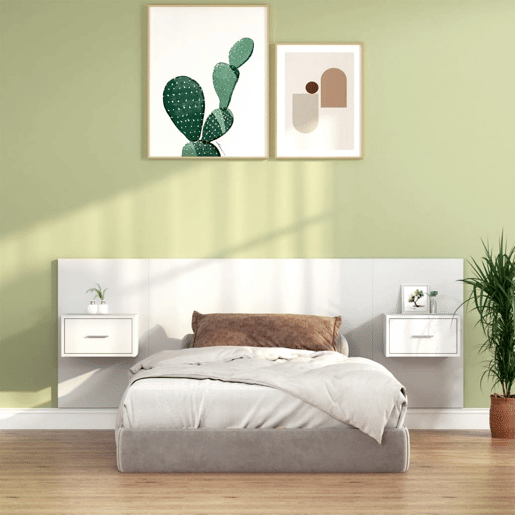 Cabeceira - Cabeceira de cama cama + armários madeira processada branco