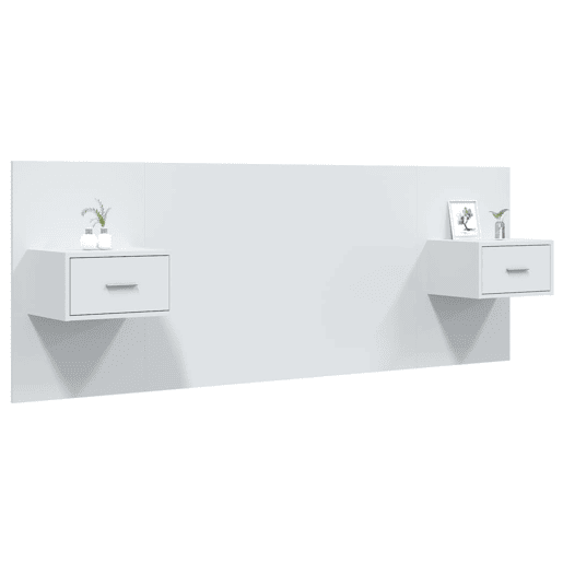 Cabeceira - Cabeceira de cama cama + armários madeira processada branco